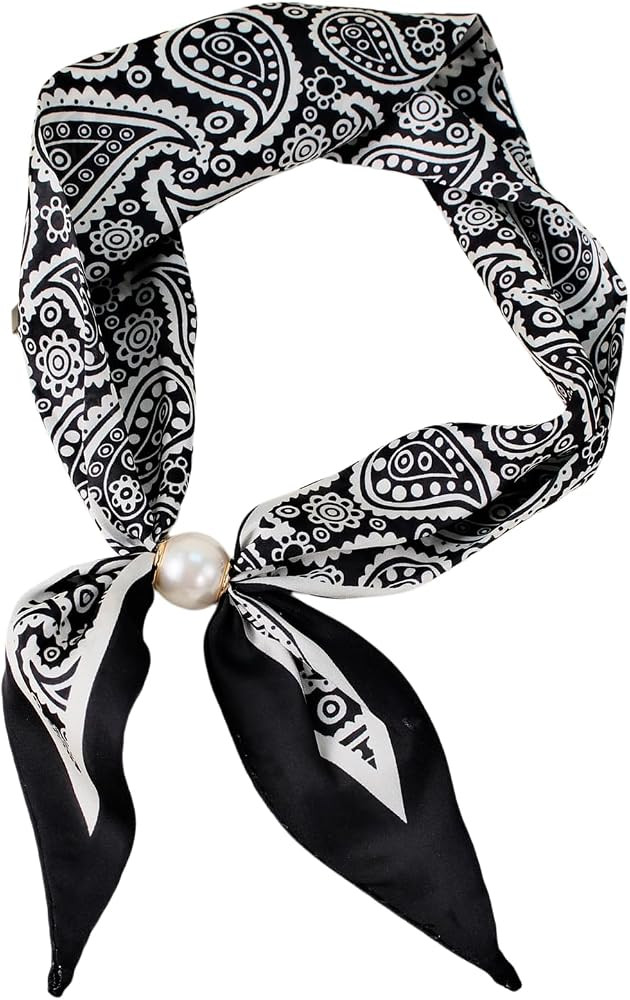 Women's Satin Neck Scarf with Magnetic Pearl Buckle,Mom's Scarf Retro Floral Print Elegant for Da... | Amazon (US)