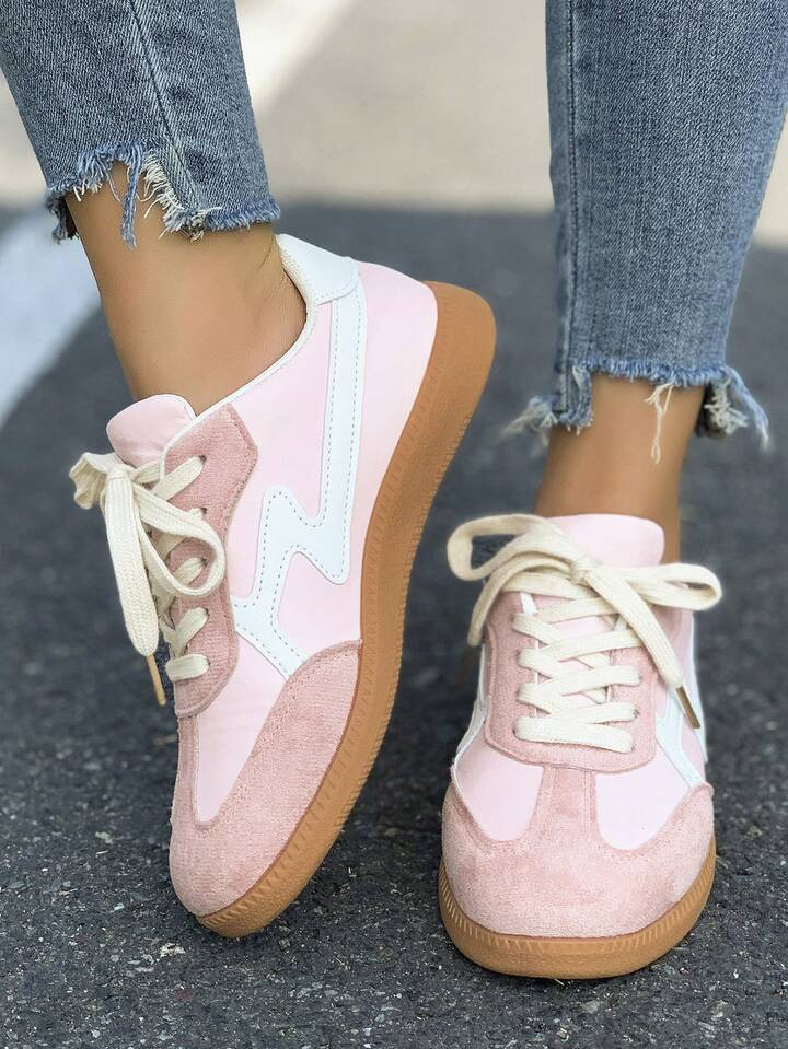 Women's Casual Canvas Sneakers, Versatile Fashion Flat Non-Slip Lace-Up Round Toe Rubber Sole Casual Shoes, Color Block Daily Outfit, Shoes, Casual Shoes Size 35-41, | SHEIN