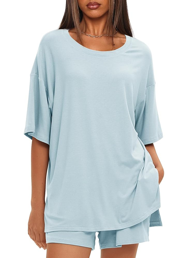 Darong Women's Two Piece Loungewear Set Summer Casual Boxy Shirts Drawstring Shorts Matching Airp... | Amazon (US)