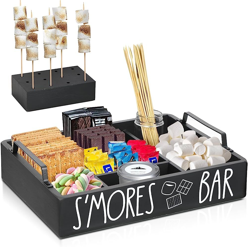 Wooden S'mores Bar Station, Smores Caddy Holder with Handles for Counter, Farmhouse S'mores Servi... | Amazon (US)