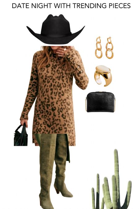 Date night look
Leopard sweater dress
Green knee high boots
Black leather purse
Gold jewelry
Millennial style over 40

#LTKfindsunder100 #LTKshoecrush #LTKover40