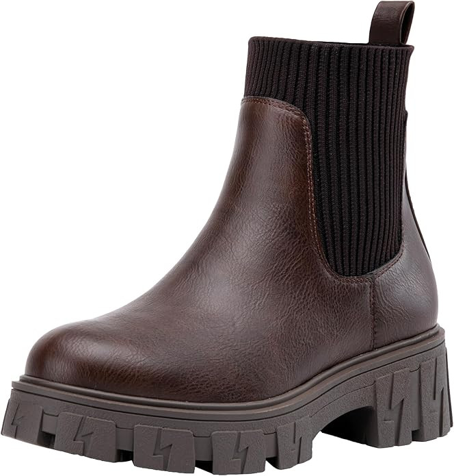 Jeossy Women’s Chelsea Chunky Ankle Boots Elastic Platform Lug Sole Short Pull on Low Heel 9610... | Amazon (US)