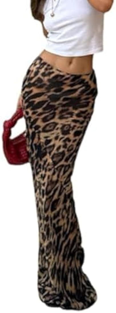 Leopard Print Skirt Cheetah Print Long Skirts for Women Trendy Y2k Summer Skirts Maxi Skirt | Amazon (US)