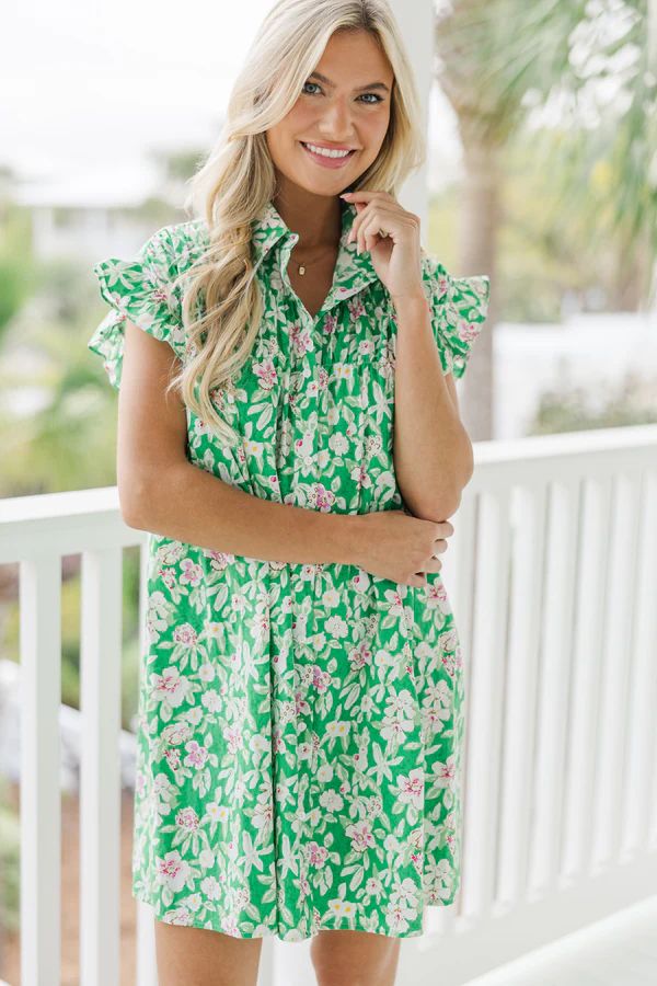 Happy To See You Green Floral Babydoll Dress | The Mint Julep Boutique