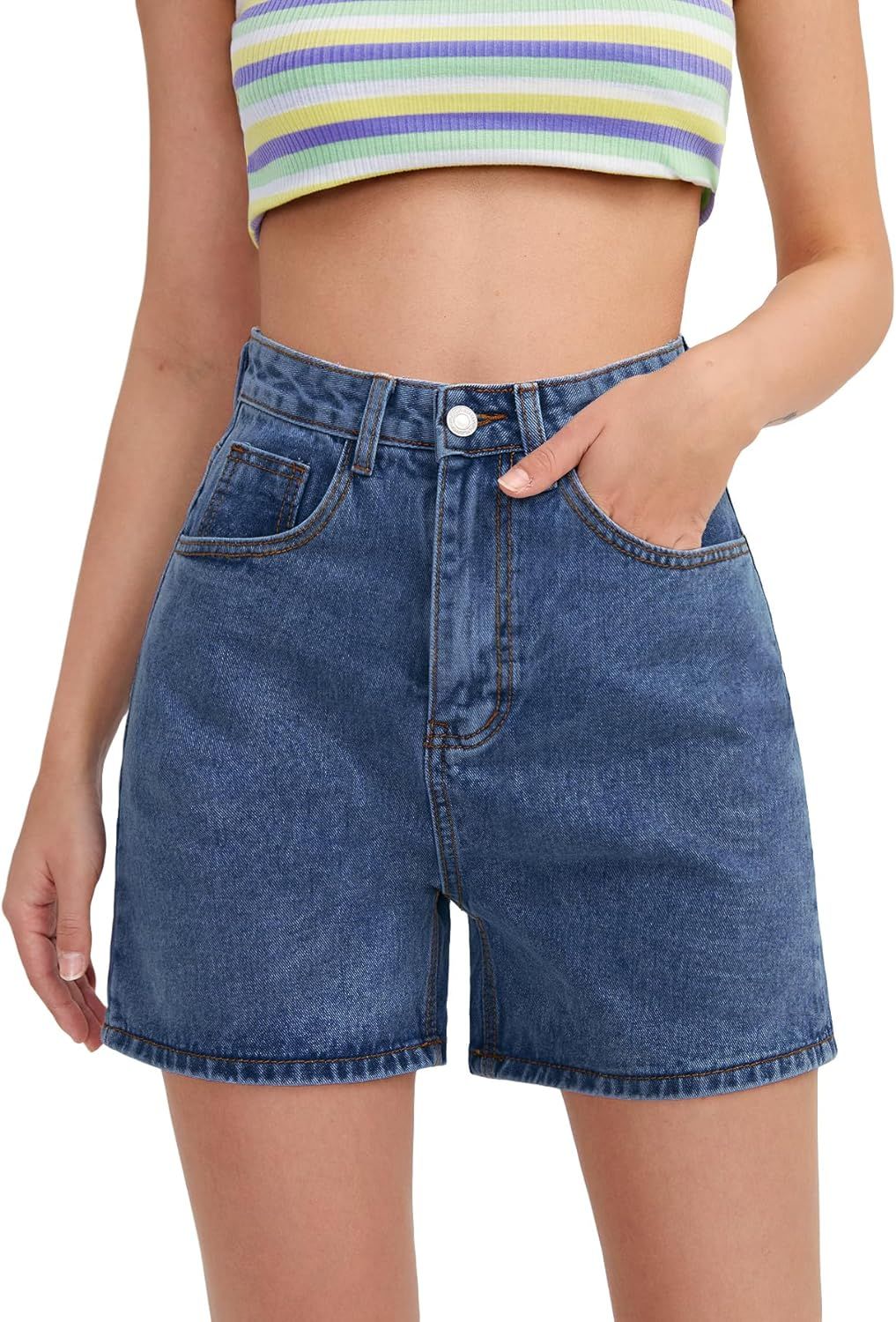 SweatyRocks Women's High Waist Straight Leg Denim Shorts Solid Jean Shorts Summer Hot Pants with ... | Amazon (US)