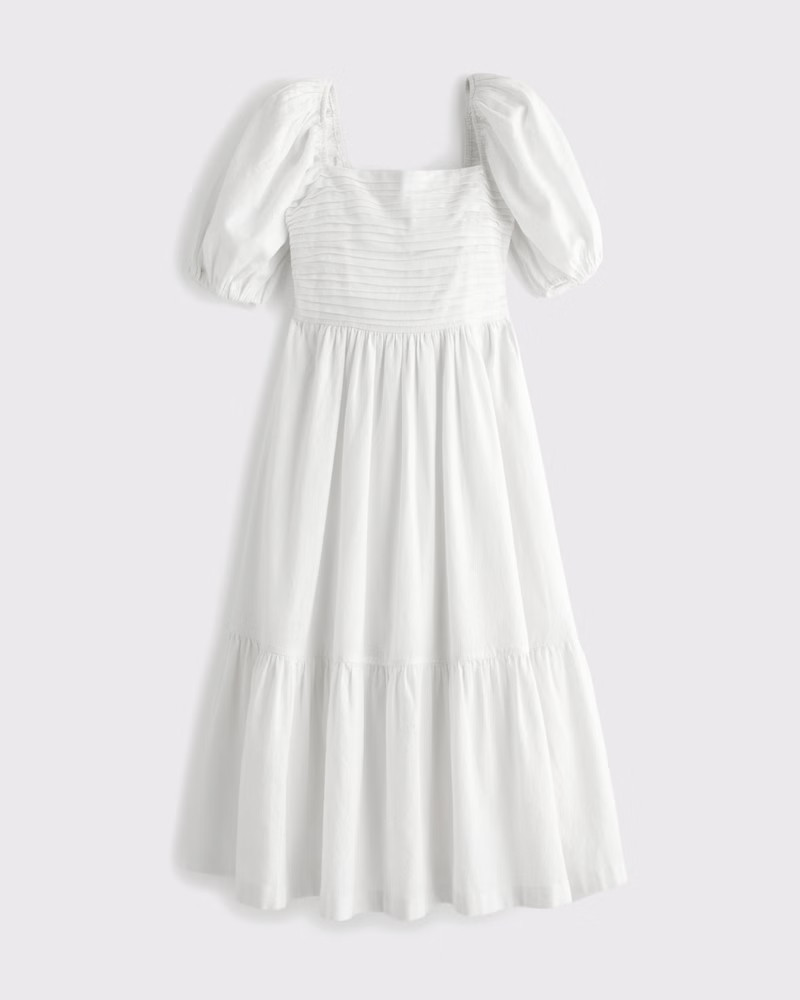 The A&F Emerson Linen-Blend Puff Sleeve Midi Dress | Abercrombie & Fitch (US)