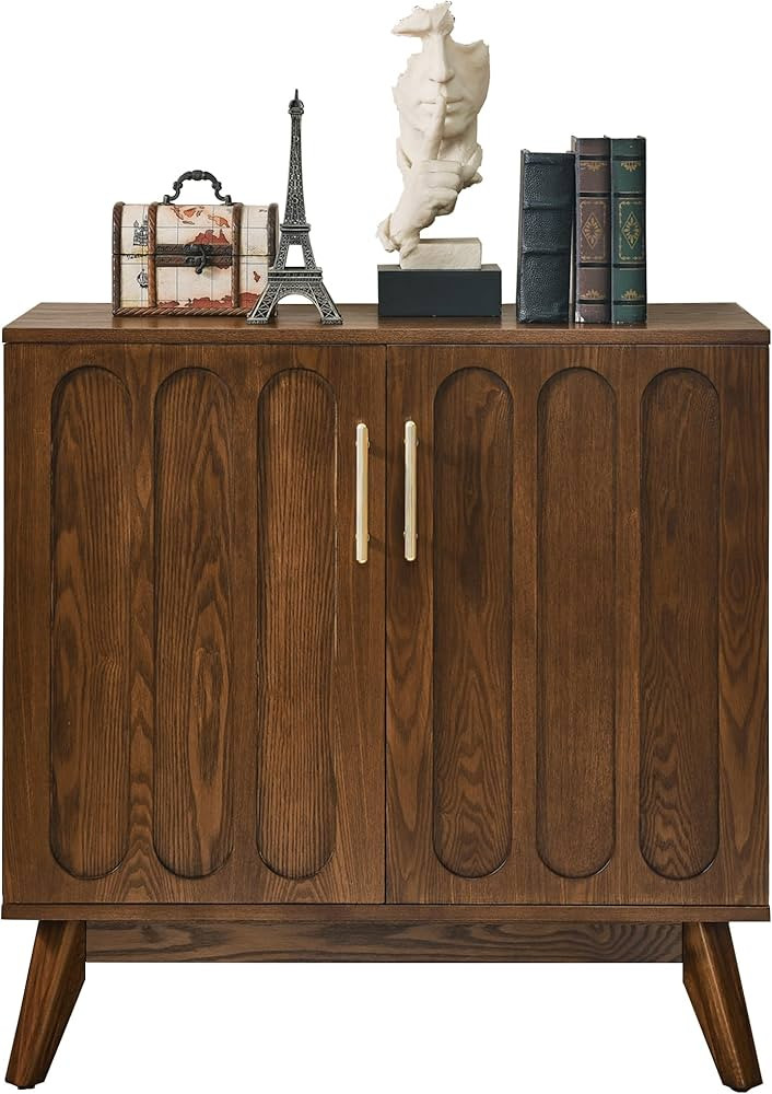 Sideboard Buffet,Mid Century Modern Storage Cabinet with Doors and Shelves, Boho Style Wooden Buf... | Amazon (US)