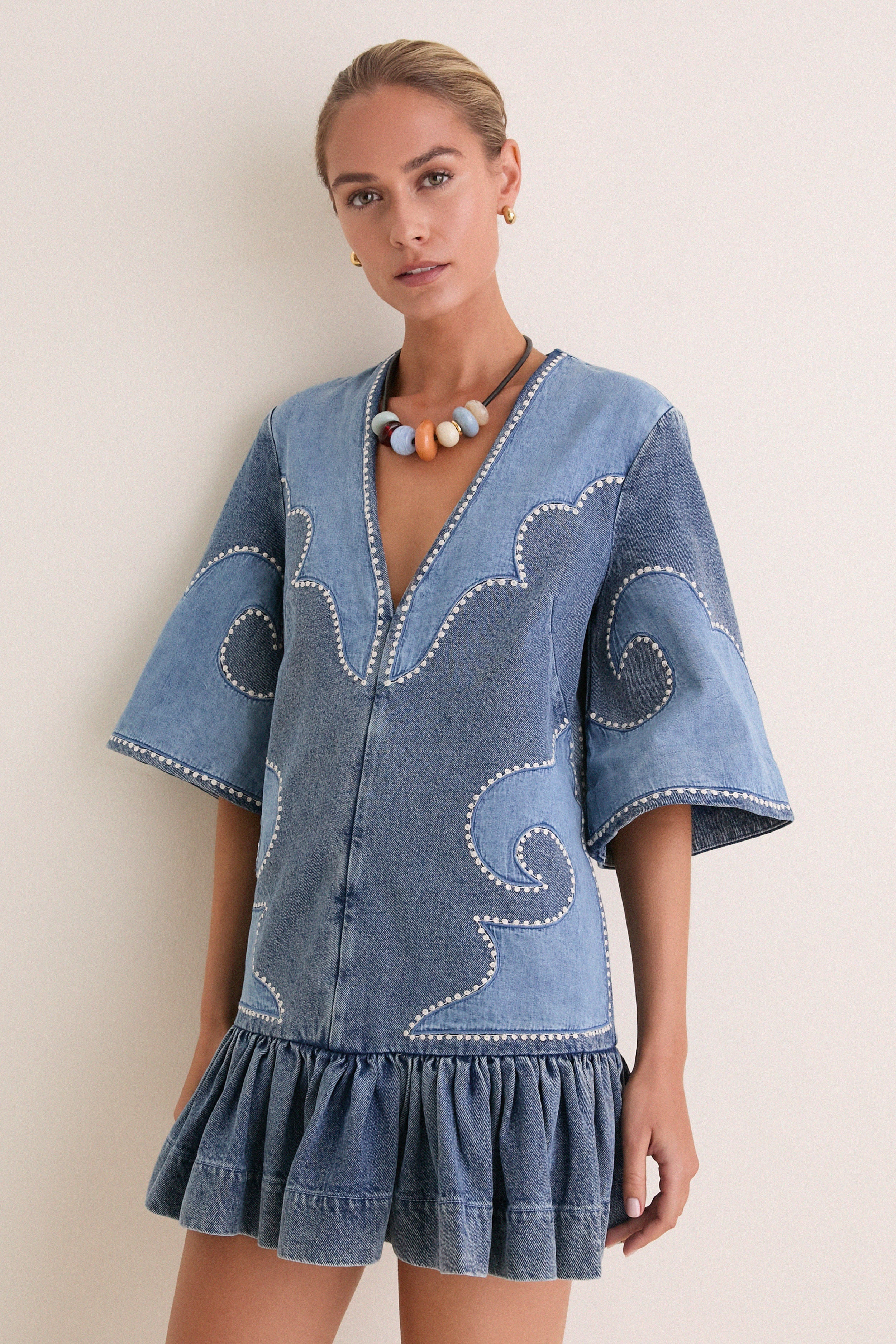 Blue Jesse Denim Applique Mini Dress | Tuckernuck (US)