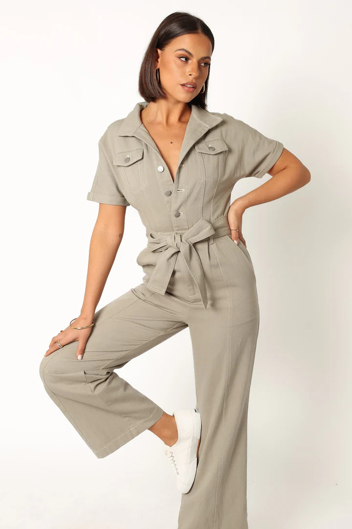 Demi Contrast Stitch Jumpsuit - Olive | Petal & Pup (US)