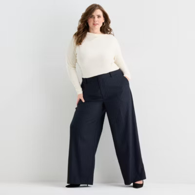 new!Ashley Graham Pin Stripe Womens Plus Wide Leg Trouser | JCPenney