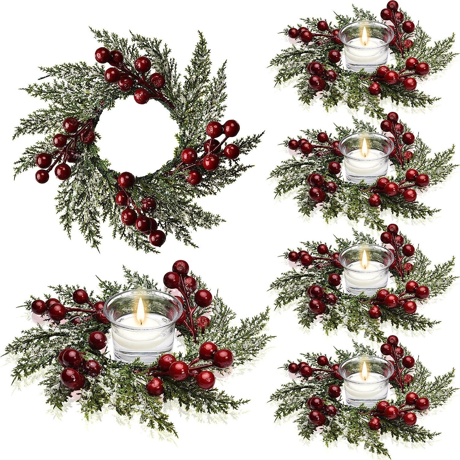 Christmas Candle Rings Artificial Red Berries and Pinecones Candle Rings Wreaths Decor Candle Rin... | Amazon (US)