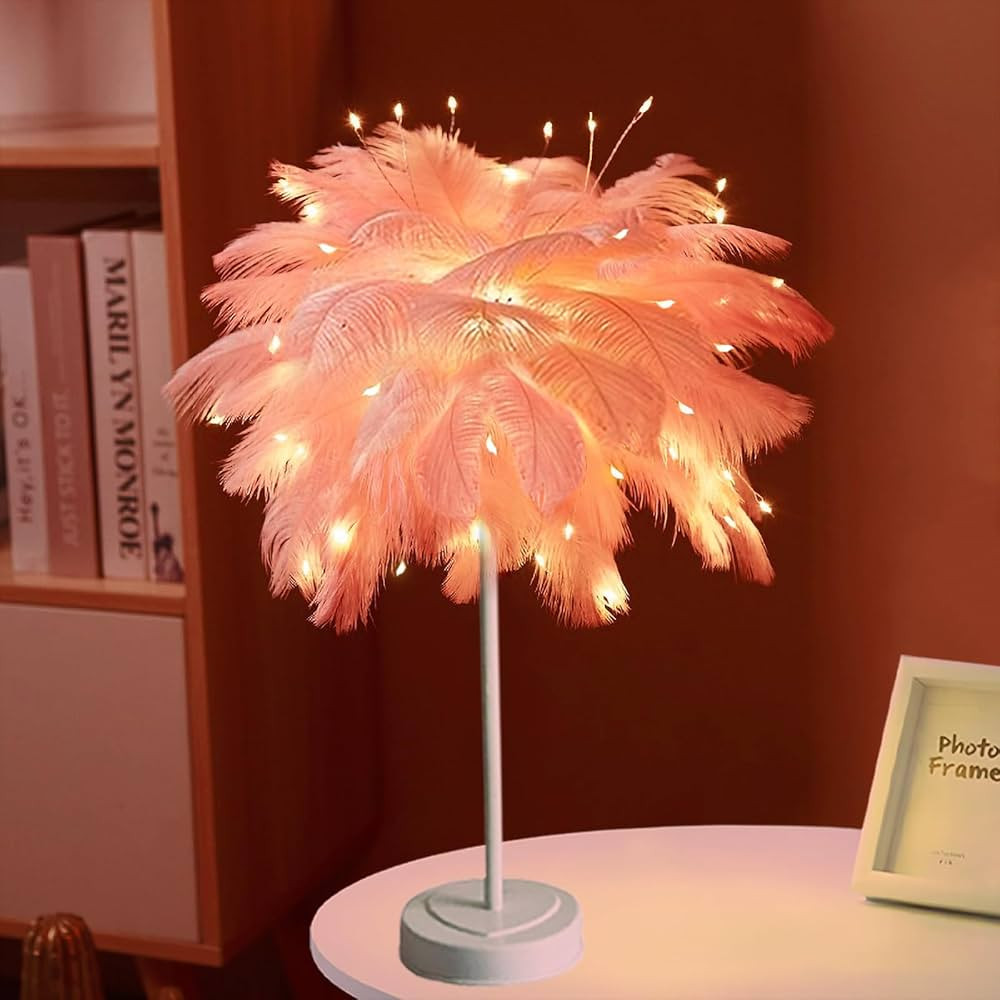 ITICdecor Pink Lamp Ostrich Feather Lamp Bedside Lamp LED Table Lamp Christmas Gifts for Bedroom ... | Amazon (US)