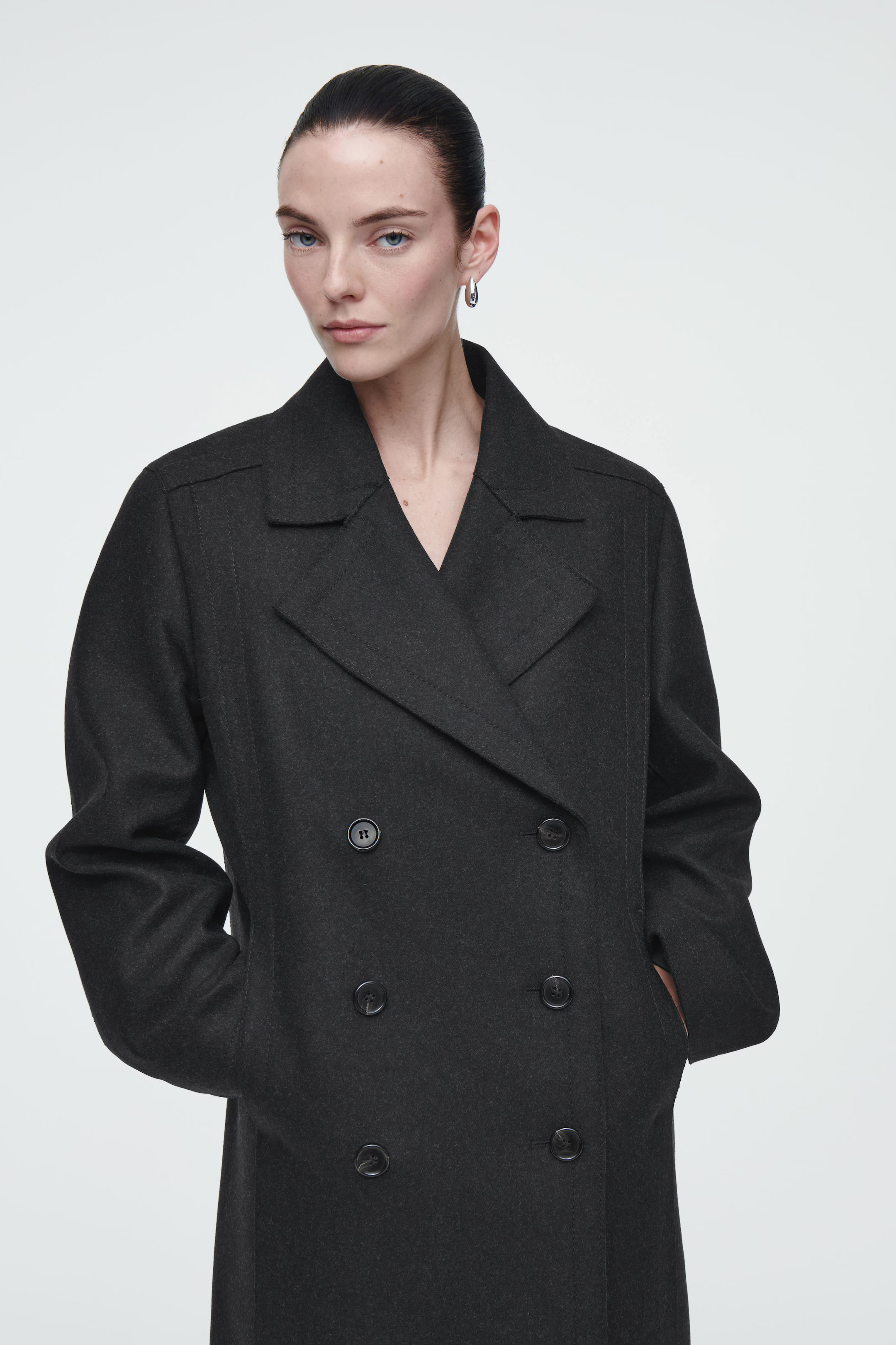 LONGLINE WOOL PEA COAT - CHARCOAL | COS (AU)