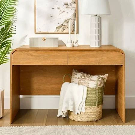 Better Homes & Gardens Juliet Curved Desk with Storage 23.5 inch depth, Light Honey Finish | Walmart (US)