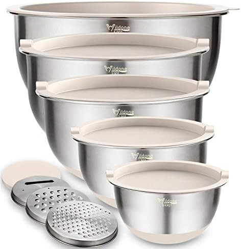 Wildone Mixing Bowls with Airtight Lids Set, 5PCS Stainless Steel Khaki Nesting Bowls for Kitchen... | Amazon (US)