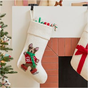 Felt French Bulldog on Skates Stocking | West Elm (US)