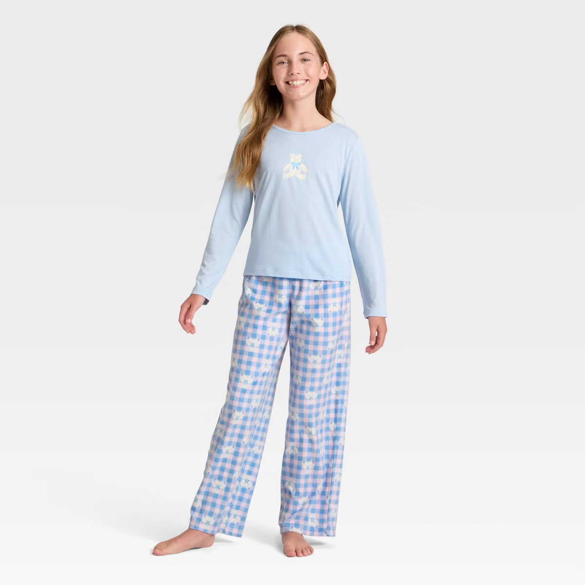 Girls' 2pc Teddy Bear Long Sleeve Pajama Set - Cat & Jack™ Blue | Target