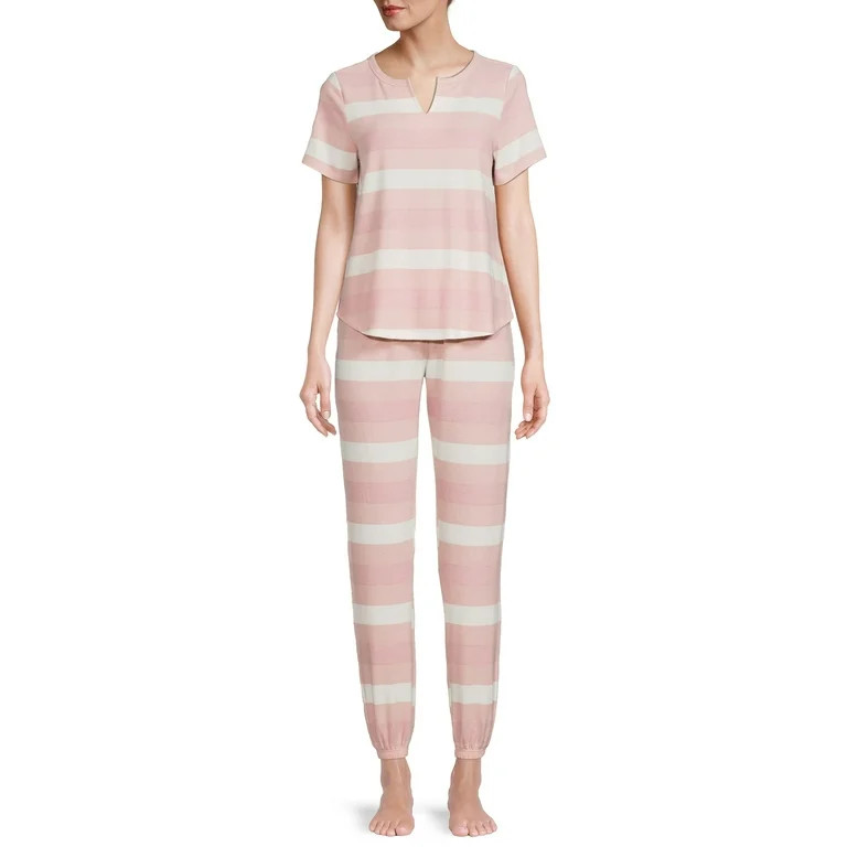 Como Blu Women's V-Neck T-Shirt and Soft Spun Sleep Pants Set, 2-Piece | Walmart (US)