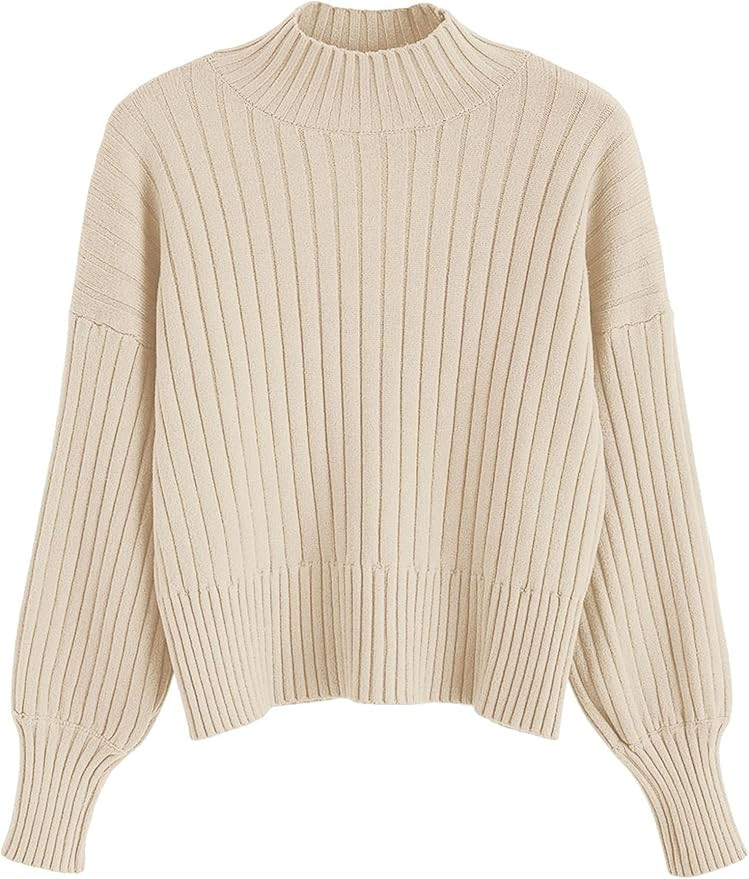 ZAFUL Women's Mock Neck Sweater Long Sleeve Ribbed Knit Basic Cropped Pullover Sweater | Amazon (US)