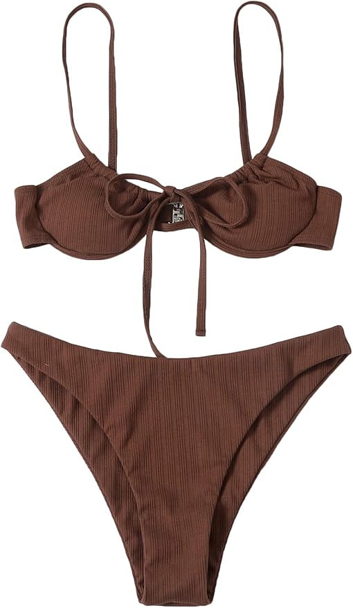 SOLY HUX Women's 2 Piece Swimsuit High Waisted Bikini Sets Sexy Thong Bathing Suit Spaghetti Stra... | Amazon (US)