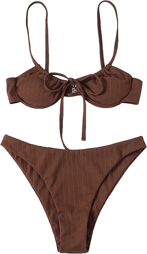 SOLY HUX Women's 2 Piece Swimsuit High Waisted Bikini Sets Sexy Thong Bathing Suit Spaghetti Stra... | Amazon (US)