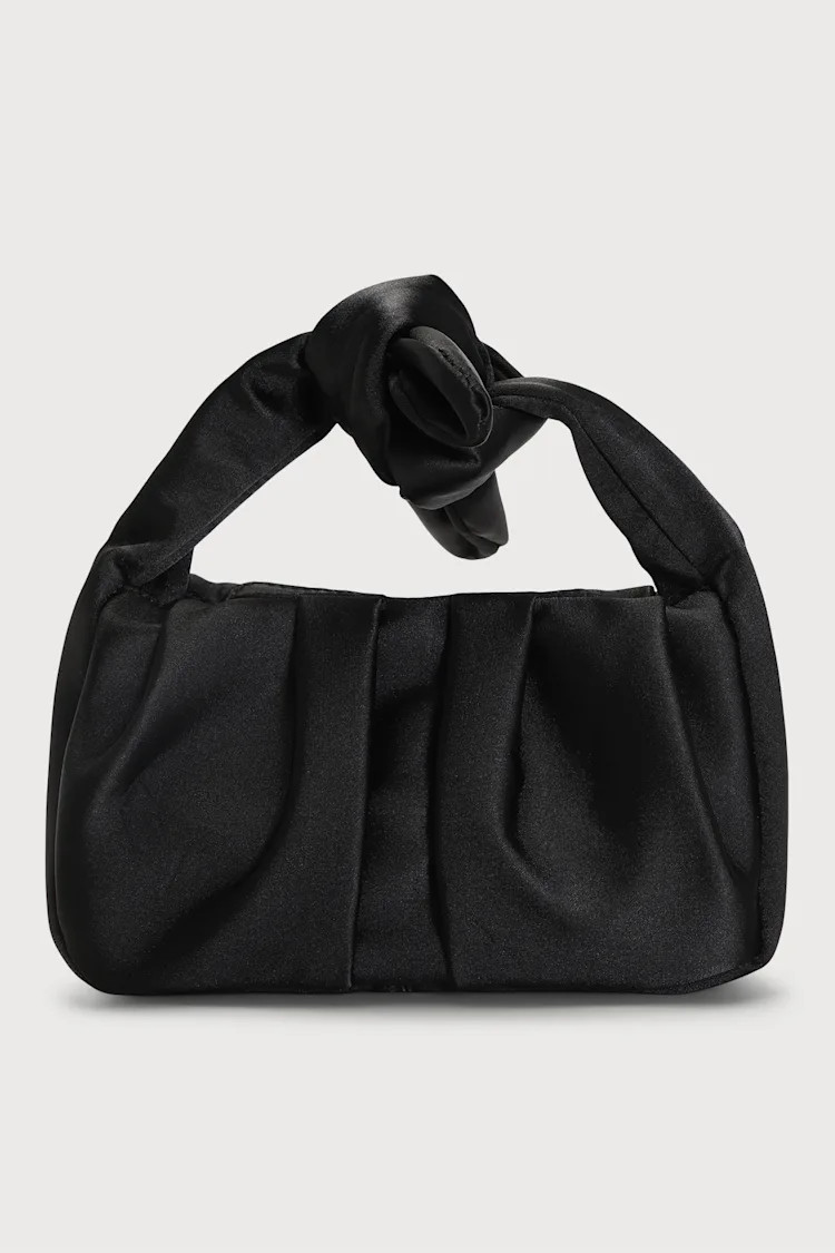 Essential Style Black Satin Knot Handle Clutch Bag | Lulus