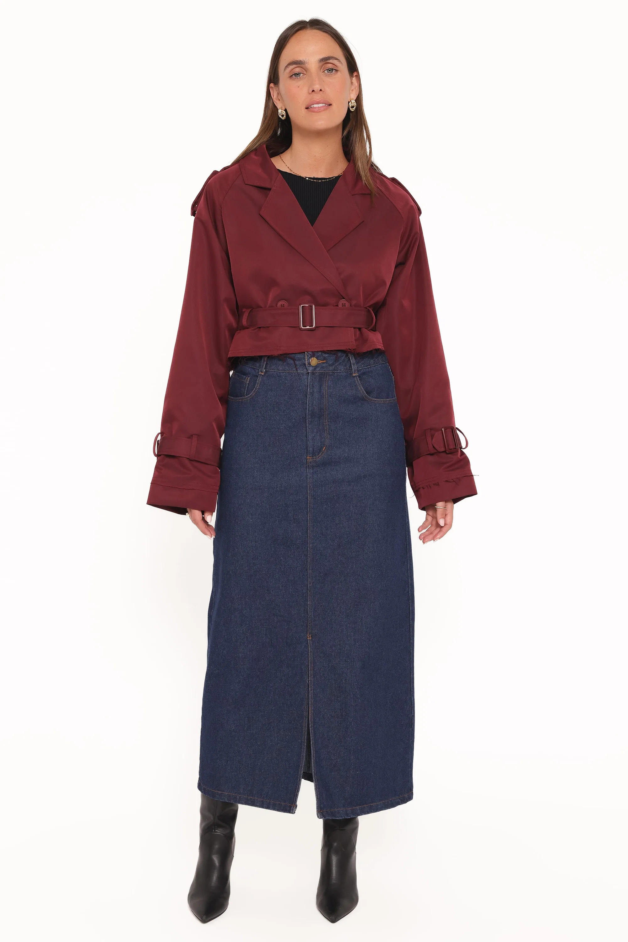 Izzi Crop Trench Jacket - Burgundy | Petal & Pup (AU)