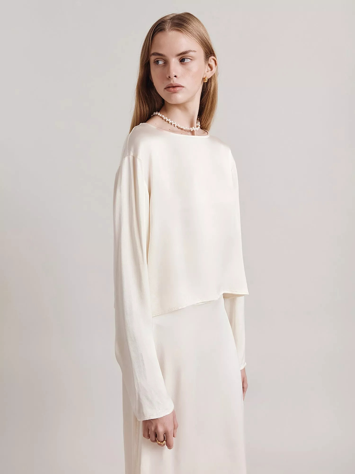 GhostEvelyn Cropped Satin Top, Ivory | John Lewis (UK)