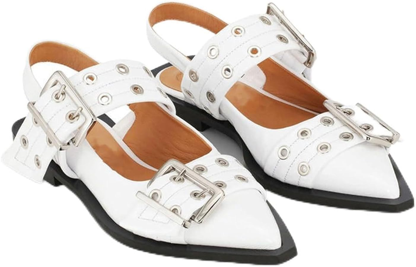 Aimery Women Buckle Ballet Flats Pointed Toe Slingback Wide Flat Casual Comfortable Ballerina Blo... | Amazon (US)