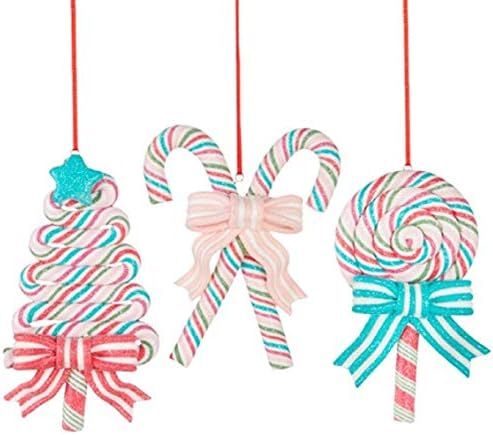 RAZ Imports 5" Pastel Swirl Candy Cane Christmas Tree Ornaments, Set of 3 Clay Dough Candy Shapes | Amazon (US)