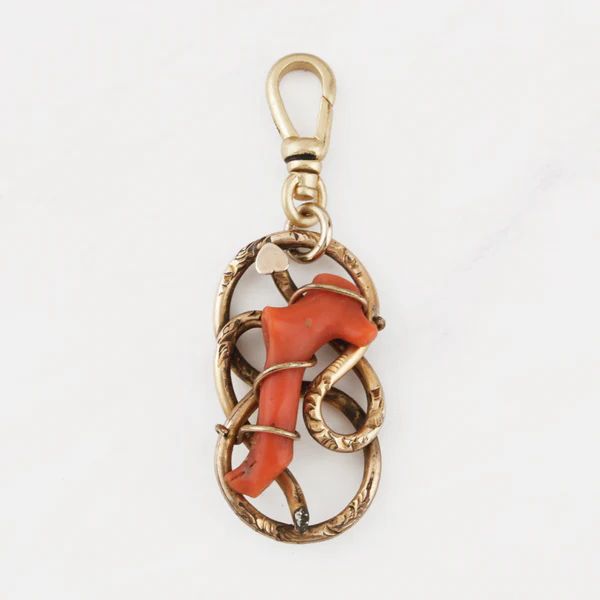 Antique Victorian 14 Karat Gold and Coral Branch with Heart Bryna Charm | Lulu Frost