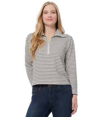 Jones New York Women's Metallic-Stripe Quarter-Zip Top - Macy's | Macy's