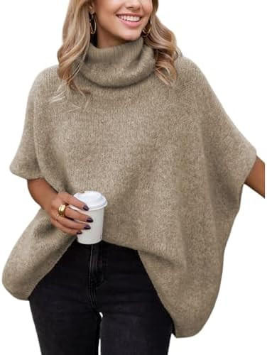 Womens Turtleneck Sweater Oversized Chunky Batwing Sleeve Short Tops | Amazon (US)