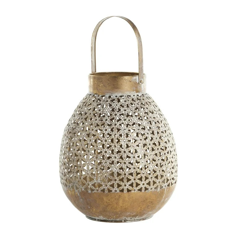 DecMode Gold Metal Laser Cut Metal Decorative Candle Lantern with Moroccan Pattern | Walmart (US)