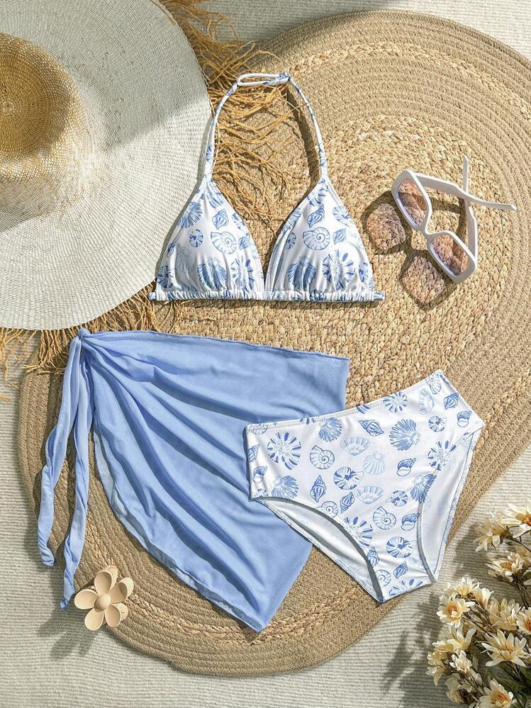 SHEIN Girls Cute Ditsy Floral Tankini Swimsuit Set (Print Design Random) Three Piece Bathing Suit Seashell Bathing Suit Three Piece Swimsuit Set Modest Bikini Set Beach Outfits For Women Summer Holiday | SHEIN