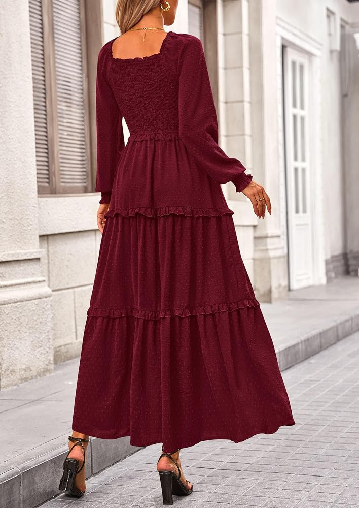 PRETTYGARDEN Women's Smocked Long Sleeve Maxi Dress Wedding Guest Dresses | Amazon (US)
