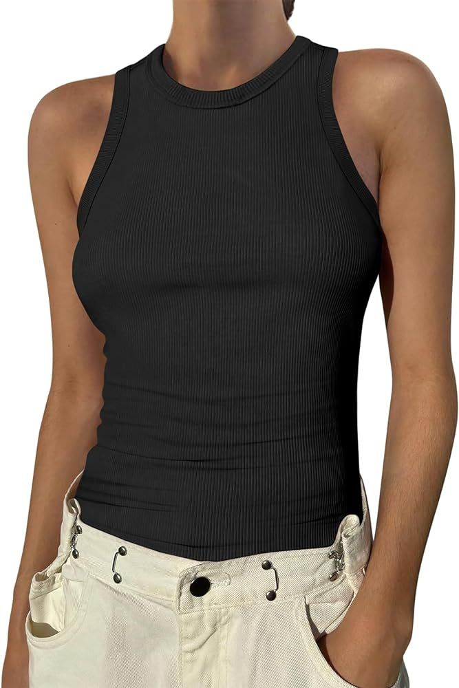 ANRABESS Womens Sleeveless High Neck Tank Tops Summer Casual Basic Slim Fit Ribbed Tee Shirts Rac... | Amazon (US)