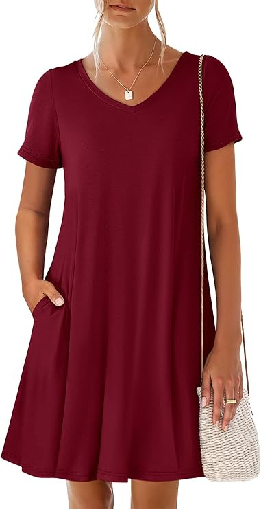 ANRABESS Women's Summer T Shirt Dress Casual V Neck Short Sleeve Floral Boho Flowy Mini Dresses 2... | Amazon (US)