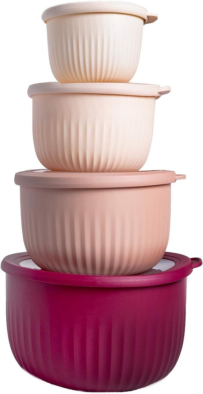 Cook with Color Mixing Bowls - 8 Piece Large Nesting Plastic Mixing Bowl Set with Lids (Pink Ombr... | Amazon (US)