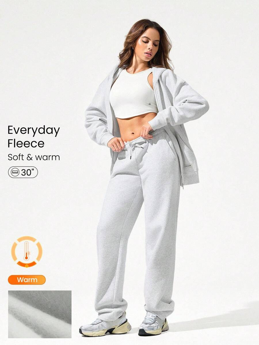 GLOWMODE 30'' Everyday Fleece Wide Leg Adjustable Drawstring Waist Basic Joggers Sweatpants With ... | SHEIN
