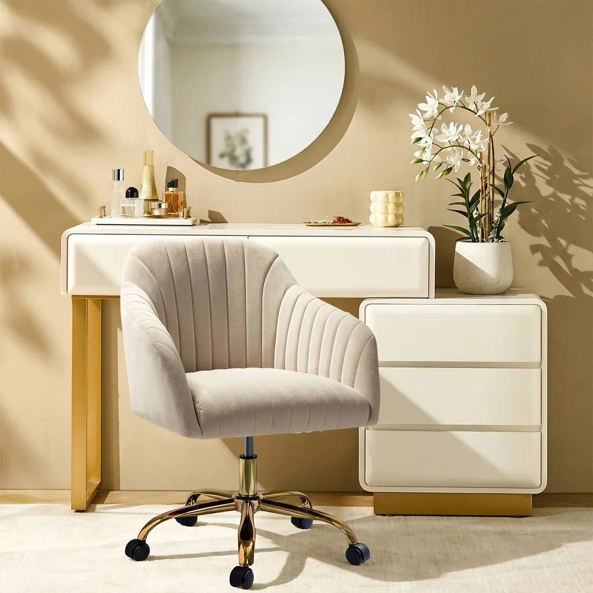 Adan Modern Velvet Task Chair with Wood Frame and Back | Wayfair North America