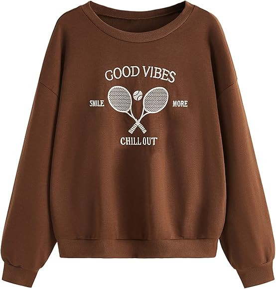 SweatyRocks Women's Casual Sweatshirt Long Sleeve Graphic Print Pullover Tops | Amazon (US)