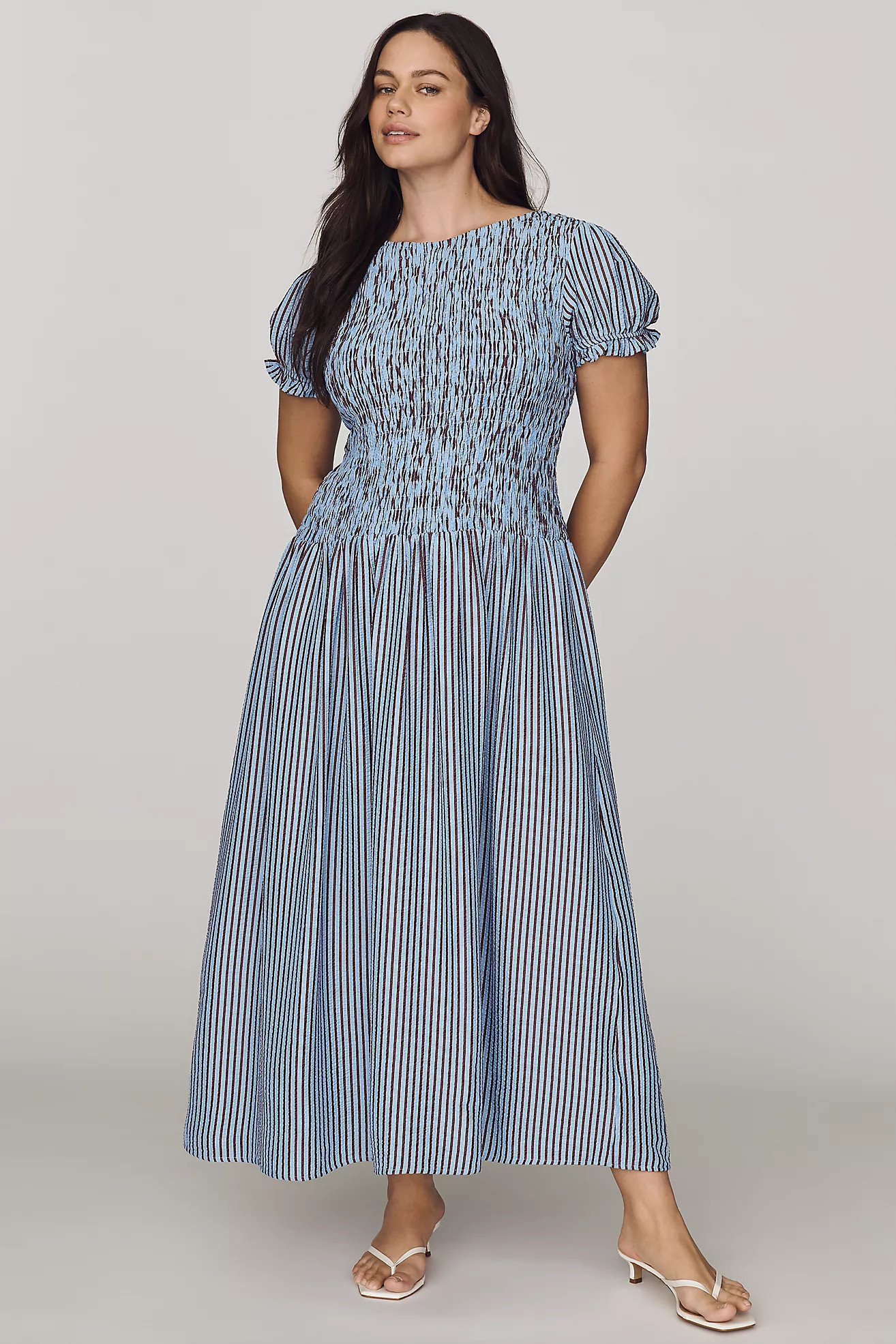 Maeve Margie Smocked Stripe Midi Dress | Anthropologie (US)