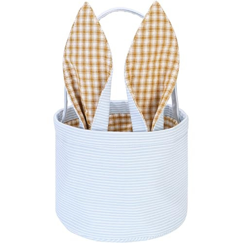 Sea Team Easter Bunny Basket for Eggs Hunt, Easter Eggs Bucket, Collector, Small Canvas Tote Bag with Rabbit Ears for Kids, Easter Days Decoration, Party, Holidays, Babyblue | Amazon (US)