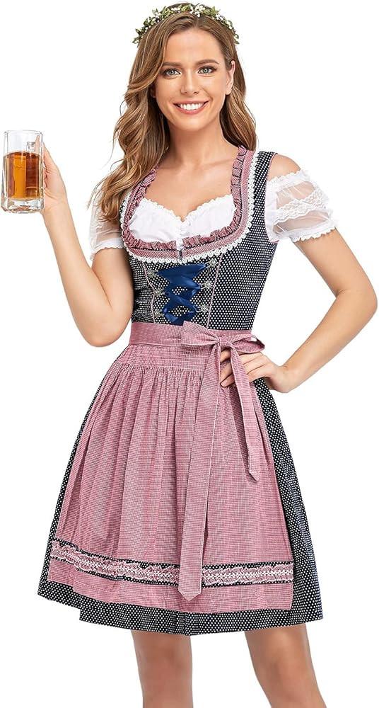 Oktoberfest Costumes Women Dirndl Dresses 3 Pcs German Oktoberfest Dresses Bavarian Costume Beer ... | Amazon (US)