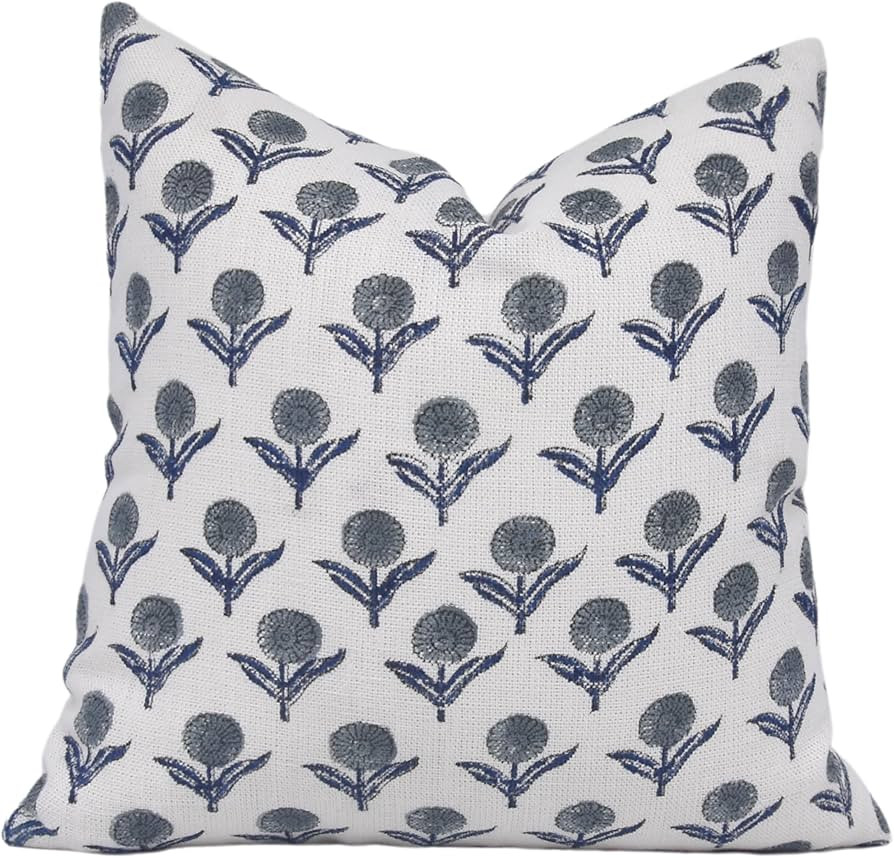 Fabritual Block Print Off White Linen 18x18 Throw Pillow Covers, Handmade Vintage Pillow Covers f... | Amazon (US)