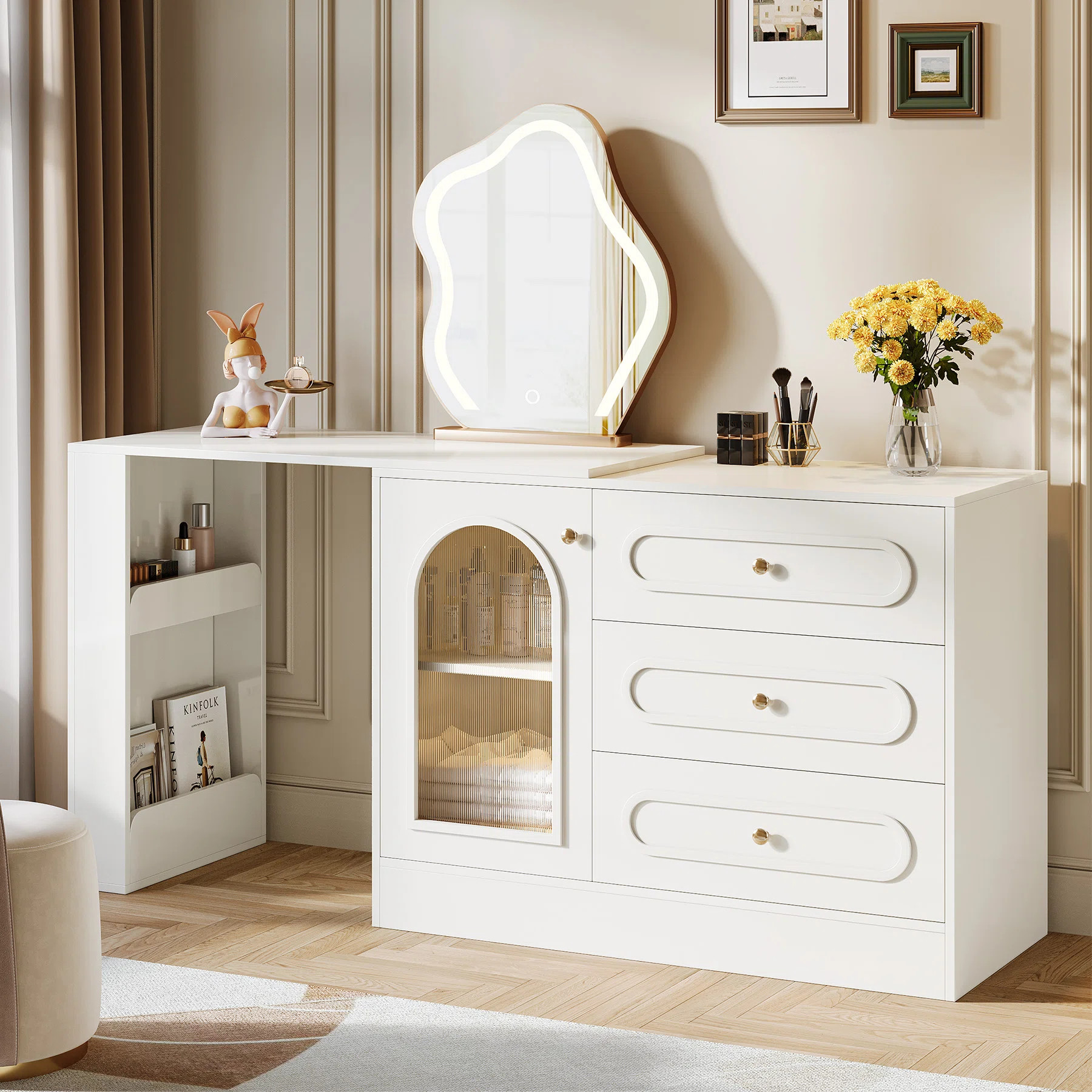Makeup Vanity Desk, Modern White Dressing Table with Reversible Drawers Cabinet (Without mirror) | Wayfair North America