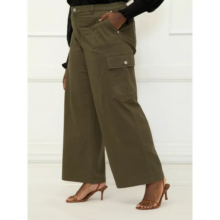 ELOQUII Elements Women's Plus Size Wide Leg Cargo Pants | Walmart (US)