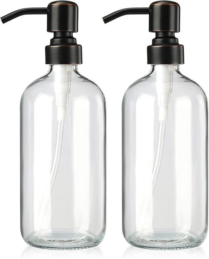 AmazerBath 2-Pack Clear Glass Soap Dispenser, 16 Oz Hand Soap Container with Stainless Steel Pump... | Amazon (US)