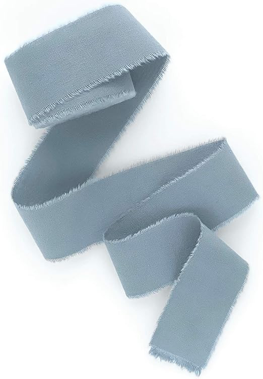 Dusty blue 2 inch wide 5 yds frayed edges handmade cotton ribbon hand dyed for Rustic wedding inv... | Amazon (US)